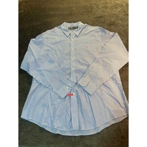 Ralph Lauren Custom Fit Blue White Stripe Long Sleeve Button Down Shirt XXL